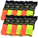 12x Pairs HI VIS SOCKS Workwear Work Safety High Visibility Fluro Cushioned BULK - Mixed Pack - 6-11 V563-12XBR-HIVISSOX-MCOLOR6-11