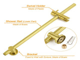 Brushed Gold 2in1 Shower Set 8" Round Head Stainless Steel Handheld Sliding Rail Arm Twin Taps V1233-S4902ABGSS019CBGKSR108GCPF0282AG
