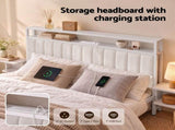 Artiss Queen Metal Bed Frame Boucle Headboard Charging Station Side Table White MBED-C-FAY-Q-WH-AB