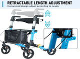 Alston 2 In 1 Foldable X-Fold Mobility Walker Rollator Chair Aid 8 Inch Wheel Max Load 136KG with V985-MOBILITYWALKER