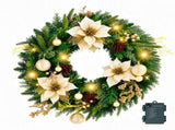 Jingle Jollys 60cm Pre-Lit Christmas Wreath LED Garlands Gold Flowers Pinecones Decor XM-C-WRE-FLW-2FT-GD-LED