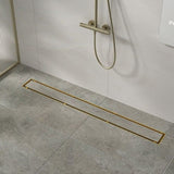 800mm Tile Insert Shower Bathroom Brushed Brass Grate Drain w/ Centre outlet Floor Waste V63-844731