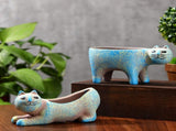 2 Pcs Cat Planter 6 Inch Long Ceramic Cat Shape Flower Pots Retro Cat Succulent Planters Animal V1366-AZ2-W-04833