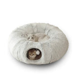 Grey Luxury Plush Cat Bed with Hidden Tunnel - Soft Round Pet Bed for Cats and Small Dogs V888-ELOSUNG16329