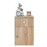 PORTO BEDSIDE TABLE - NATURAL OAK - SLIM - ROUND BRASS V164-ECS13STB06G