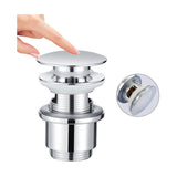 Chrome Copper Pop Up Sink Drain with Universal Automatic Overflow Large Drainage V1237-ZY-528-312