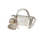 White Compact PU Leather Crossbody Bag With a pendant- Lightweight Handheld Shoulder Purse with V888-ELOSUNG56245-2