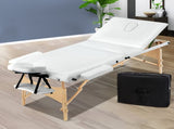 Zenses Massage Table 70cm Portable 3 Fold Wooden Beauty Bed White MT-WOOD-F3-WHITE-70