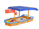 Keezi Kids Sandpit Wooden Boat Sand Pit with Canopy Bench Seat Beach Toys 150cm SAND-JUMBO-CANOPY