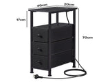 Levede Bedside Table Slim Bedside Table with LED Charging Station Black NI1059-BK-3-AU