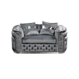 1 Seater Sofa Grey Velvet Fabric Solid Wood construction Silver Stainless Steel Trim V43-SOF-DUK1SGR-S