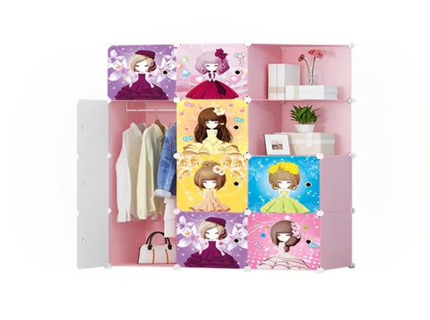 SOGA 10 Cubes Princess Design Portable Wardrobe Divide-Grid Modular Storage Organiser Foldable WROBE3524