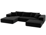 Artiss Modular Bed with Ottoman Sectional Boneless Couches for Living Room Corduroy Compressed SBED-K-CDY-5S-BK-ABC