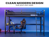 Gaming Loft Bed with Desk, Gridwall, Steel Metal Frame, Space Saving Design, for Single Mattress, V219-BEDSBBKSL9GA