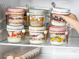 4-Pack 16oz Glass Overnight Oats Jars with Lids & Spoons, Airtight Mason Jars for Yogurt, Salad, V1107-CS-BXBLSNB
