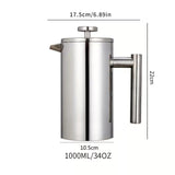304 Stainless Steel French Press Coffee Maker, Household Hand-Brew Coffee Pot, Includes One Filter V1265-AU-492-1000ML-LW