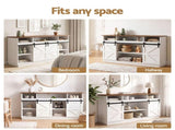 Artiss Buffet Sideboard Cabinet 150cm 3-Tier Kitchen Storage Sliding Doors White FUR-Z-SID150-3T-WH-AB