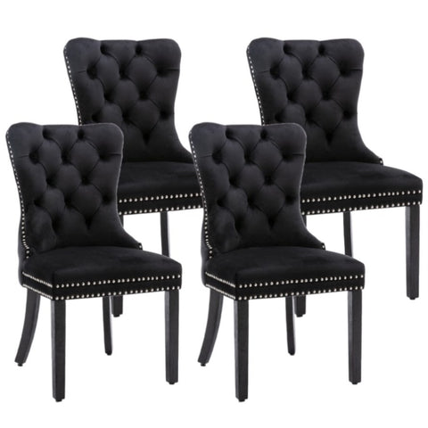 4x Velvet Dining Chairs Upholstered Tufted Kithcen Chair with Solid Wood Legs Stud Trim and V226-SW1901BK-2