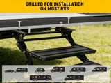 Heavy Duty Double Aluminium Caravan Step Anti-Slip RV Entry Step, Stable 2-Tier Camping Step, V1181-AT003-BK