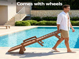 Gardeon Sun Lounge Lounger Table and Chairs Beach Chair HDPE Patio Outdoor Furniture Wheels Brown FF-LOUNGE-3HE-BR