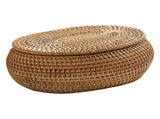 Handwoven Rattan Storage Basket with Matching Lid Round Tabletop Organizer Natural Wicker Decorative V1369-AZ3-W-14645