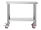 30x18x34 Inch Stainless Steel Work Table 3-Stage Adjustable Shelf with 4 Wheels Heavy Duty V952-CFGZT30X18X34YC01V0