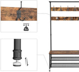 Coat Rack Stand with 9 Hooks and Shoe Rack with Industrial Style Sturdy Steel Frame V178-11925