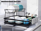 CARLA HOME 2-Tier Dish Drying Rack for Kitchen Counter with Drainboard, Utensil Holder, Cup Rack & LSB-36250