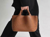 Woven Tote Bag for Women Soft Leather Handbag with Pocket V1263-JX-3498
