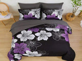 Black Purple Hibiscus Bloom Comforter Quilted Doona Set V745-AB010880AJ3