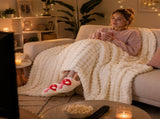 Mushroom-Themed Plush Slippers & Bubble Fleece Throw Blanket Set A Cozy, Warm Winter Home Gift V888-ELOSUNG54131