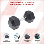 25KG Commercial Rubber Hex Dumbbell Gym Weight V63-794105