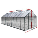 Greenfingers Greenhouse 6.3x2.44x2.1M Aluminium Polycarbonate Green House Garden Shed GH-ALU-B-630X244X210-GN-AB