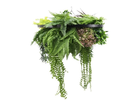Black Framed Roof Hanging Disc With Tropical Foliage Mix and Draping Stems 60cm UV Resistant V637-DP80103