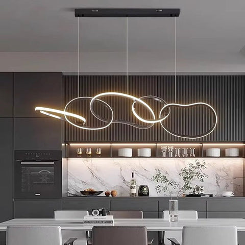 BAMDECOR A24126 Nordic Minimalist LED Pendant Light Adjustable Modern Ring Chandelier for Dining V255-BAM-L-24126-150-BLK