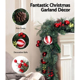 Jingle Jollys 2.7m Christmas Garland with Decorations Xmas Wedding Party XM-TR-GAR-9FT-BERRY-RED