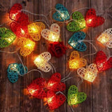 20 Rainbow 3D Hollowed Rattan Heart-Shaped 3M String Fairy Lights, Battery Indoor & Outdoor V382-RBWHRTRATTBATT20
