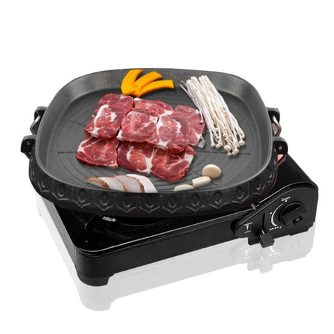 Portable Butane Stove Gas Burner Black with Korean BBQ Stone Grill Plate Square GASBURNERBLACKWITHSTONESQUAREA