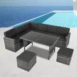 Ella 8-Seater Modular Outdoor Garden Lounge and Dining Set with Table and Stools in Dark Grey Weave V264-OTF-526S-DGR