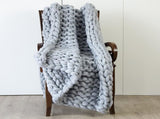 Hand Knitted Chunky Blanket Thick Acrylic Yarn Blanket Home Decor Throw Rug - Grey V63-834771