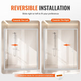 Semi-frameless Shower Door 57.7-59" x 70" SGCC Tempered Glass 1/4" Chrome V952-DBKSYMTLYSM6LNGAYV0