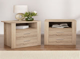 Artiss 2X Bedside Table 2 Drawers with Shelf - TARA Oak FURNI-C-SIDE-SHELF-WDX2