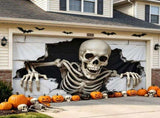 Halloween Garage Door Cover Halloween Decorations Outdoor Hanging Banner Garage - White - Size V1107-1160-1234-WHT3