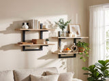 Artiss Set of 2 Floating Wall Shelf 2-Tier Wall-Mounted Display Ledge Wood & Metal FUR-AI-WLL-01-WD