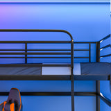 Gaming Loft Bed with Desk, Steel Metal Frame, Space Saving Design, for Single Mattress, Matte Dark V219-BEDSBBKSL5GA