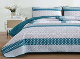 Teal Blue Stripe Boho Elysian Bedspread Coverlet 3 Piece Set V745-AC081297Q13U
