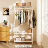 Large White Bamboo Garment Clothes Rack Shoes Coats Shelf w/ 3 Shelves & 10 Hook V767-ZJJ174-WT