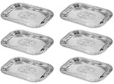 6PCS Silver Stainless Steel Tray Set, Retro Floral Engraved Serving Platter with Wavy Edge, Sturdy V1369-AZ3-W-08855