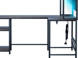 Levede L Shaped Gaming Desk with LED Lights Brown DH1053-BR