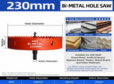 230mm Bi-Metal M42 High Speed Steel Hole Saw with Pilot Drill Bit, Smooth Cutting Edge for PVC, V1107-147-58490